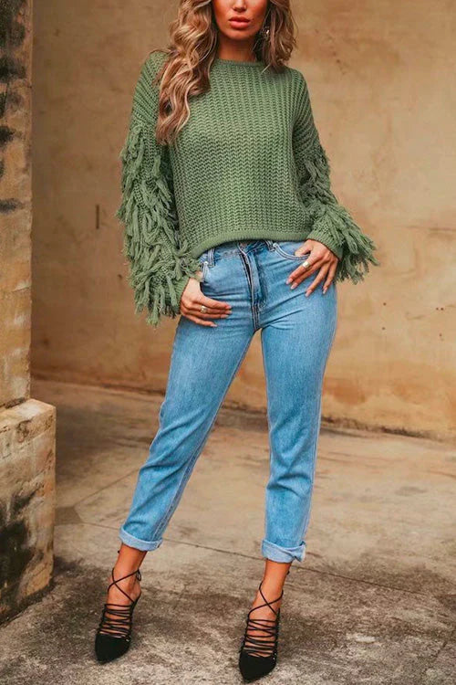 Trixiedress Stylish Tassel Long Sleeve Knit Pullover Sweater